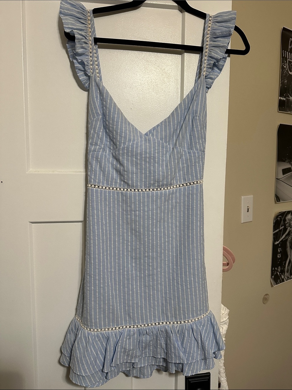 Boutique Light Blue Striped Ruffle Sundress